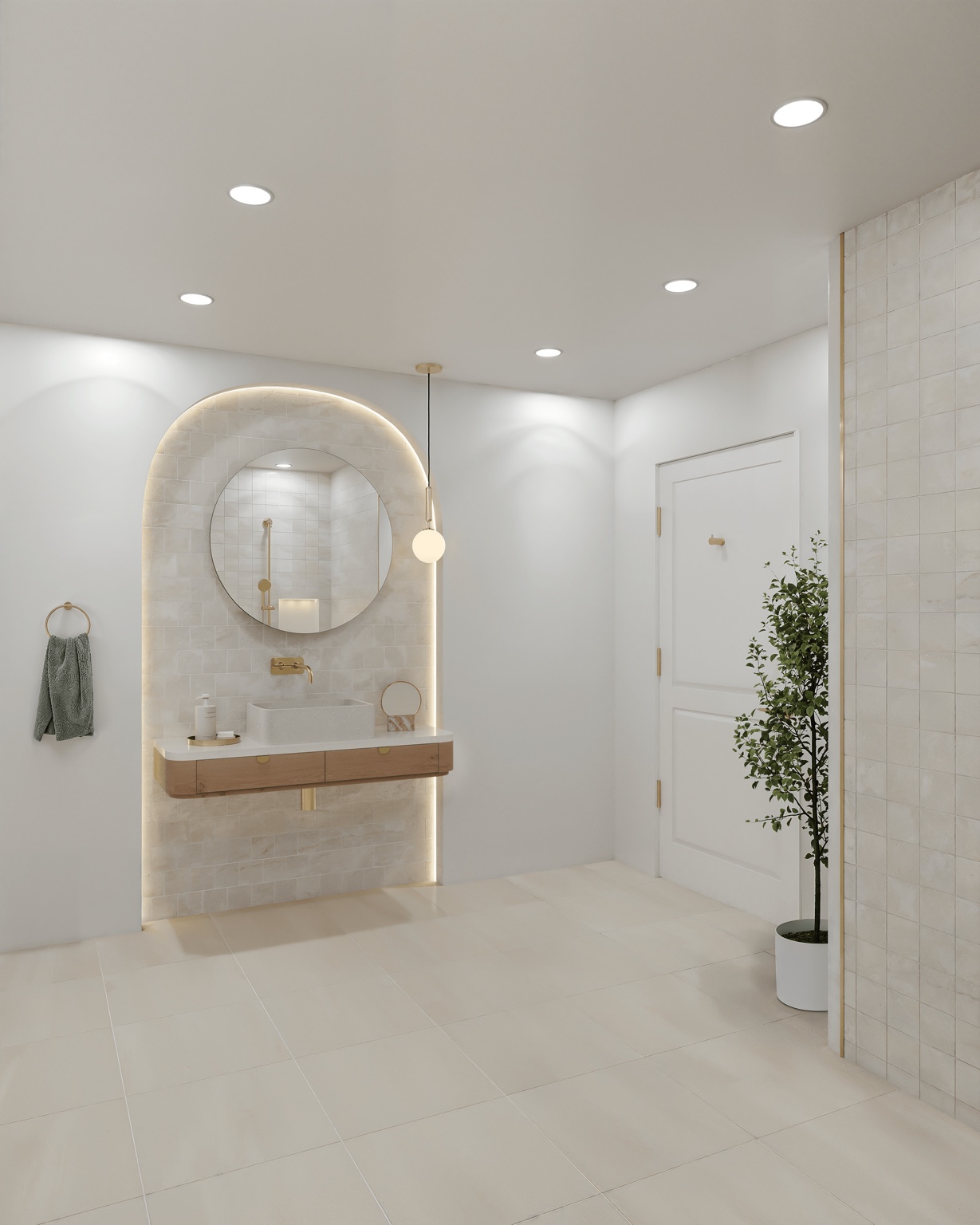 Beautifully designed bathroom at Burradoo Residences with warm brass fittings and refined finishes